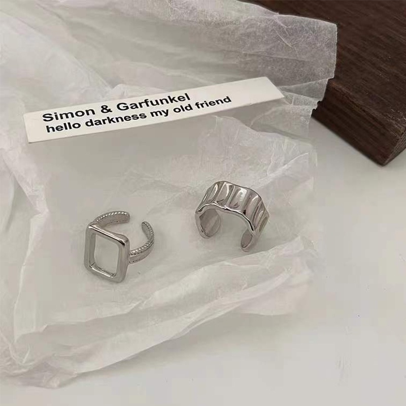 2pcs / Set Cincin Jari Telunjuk Model Terbuka Desain Geometri Hollow Asimetris