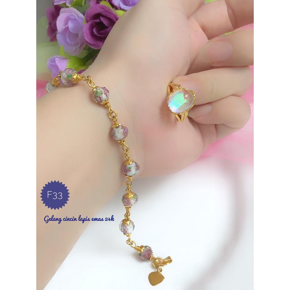 (SEP) Set Perhiasan Lapis Emas 24 Karat Xuping Gelang Cincin Batu Permata Putih Warna-Warni Gold Aks