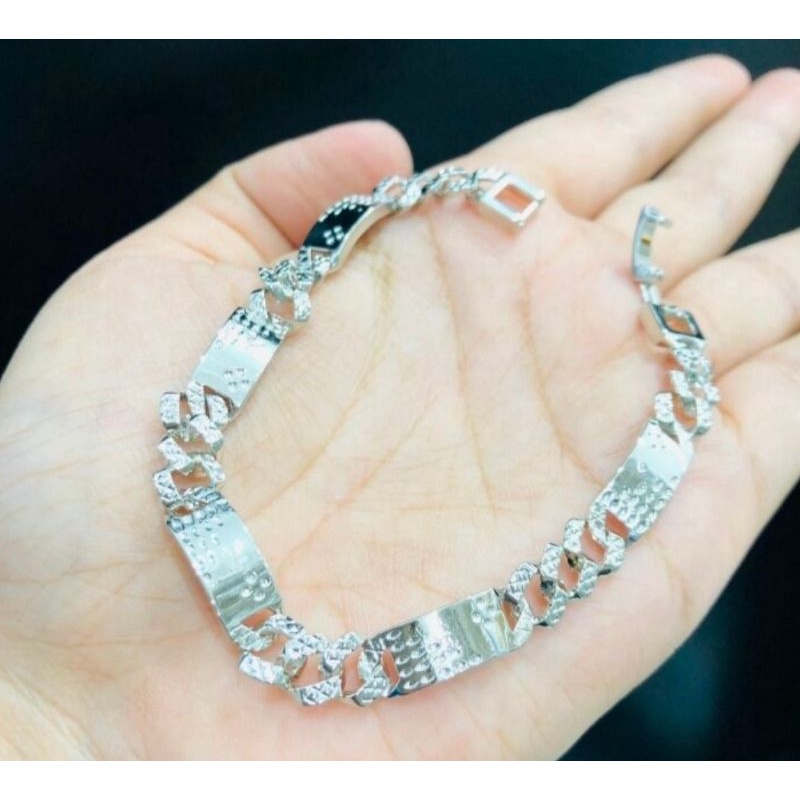 Gelang Tangan Rantai Plat Padi Titanium Silver Anti Karat Perhiasan Gelang Tangan Wanita Dewasa