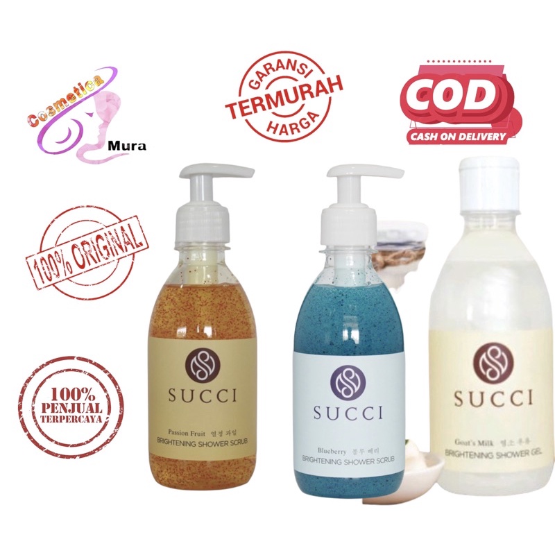 succi shower scrub || body wash kemasan 300 ml succi / sabun cair succi whitening scrub