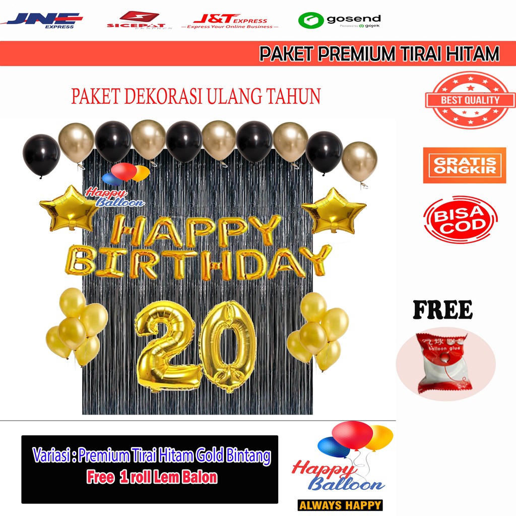 Paket Dekorasi Ulang tahun dewasa anak dinding kamar ultah set ultah murah tema Tirai Hitam