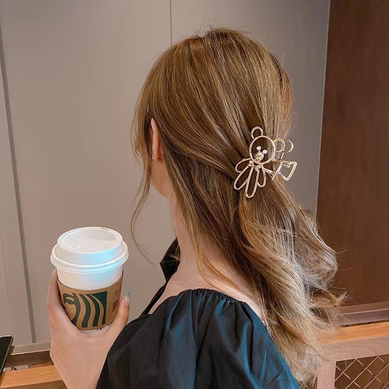Jepit Rambut Logam Bentuk Beruang Gaya - Jedai Besi Bear Alloy Hair Claw Clips