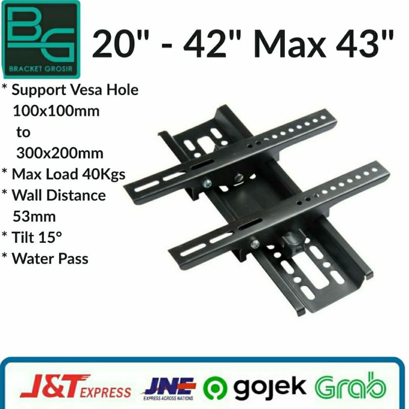 bracket tv gantung dinding 20-42&quot; up to 43&quot; import _fb03