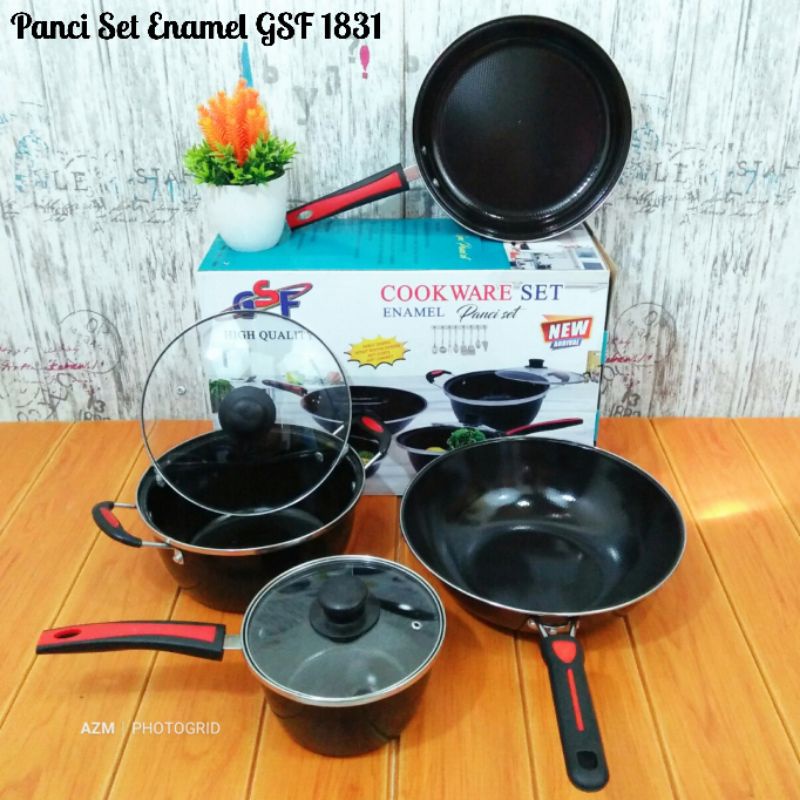Panci Set Enamel GSF-1831/Cookware set enamel