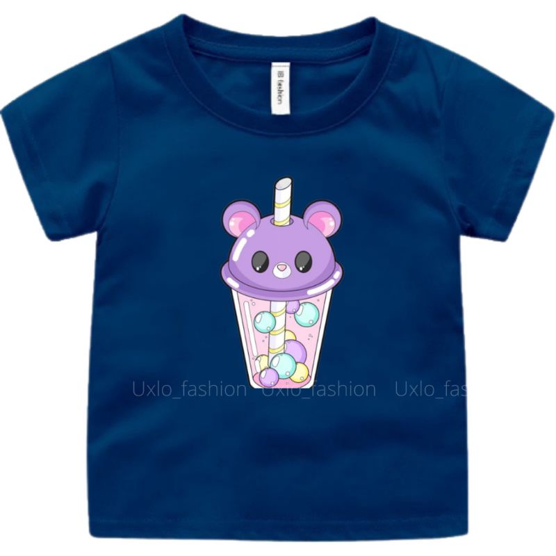 Baju Kaos Atasan Anak Perempuan Lengan Pendek Umur 2 sampai 9 Tahun Motif Boba Cute Uxlo Fashion