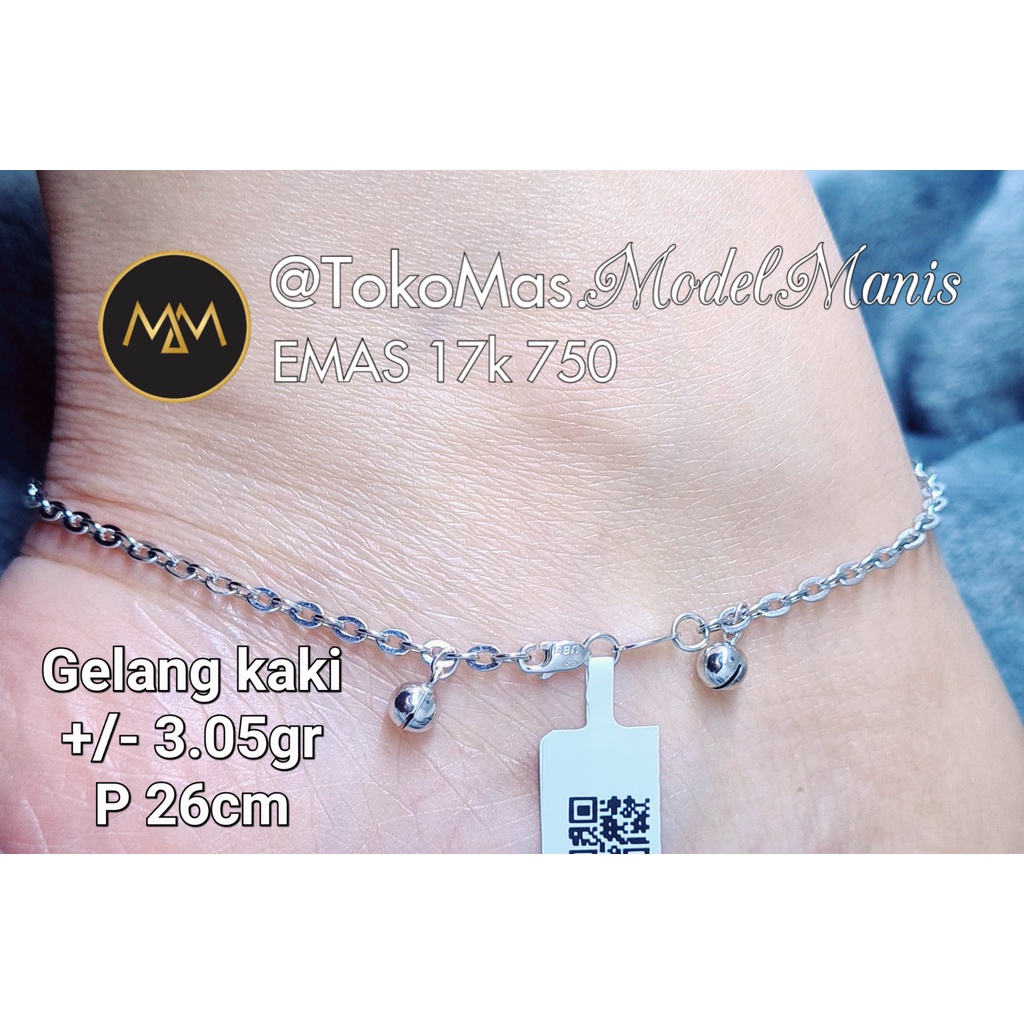 Gelang Kaki Nori Emas putih 750 kadar 17k