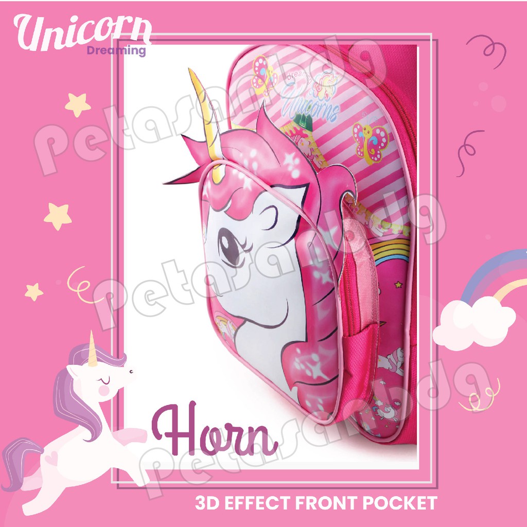 PTS - Ransel Sekolah Anak Perempuan Karakter - UNICORN - HORN 3D EFFECT - COOL BACKPACK + FREE BOTOL MINUM