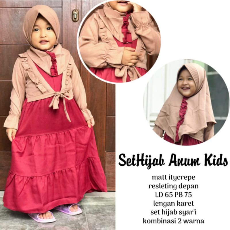 Set hijab anum kids gamis set anak gamis set jilbab anak usia 3 sampai 5th gamis muslim anak
