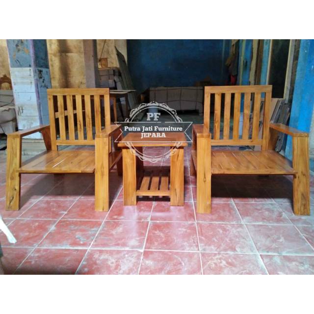 Meja Kursi Tamu Jati Minimalis - Kursi Busa - Sofa Jati - Kursi Teras