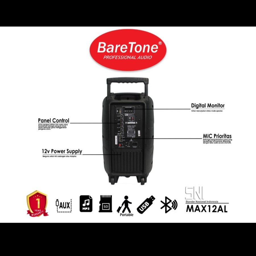 Speaker Bluetooth BARETONE 12 inch MAX12AL pre STAND