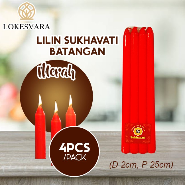 Lilin Sembahyang Parafin Sukhavati 4pcs/pack 25cm Merah