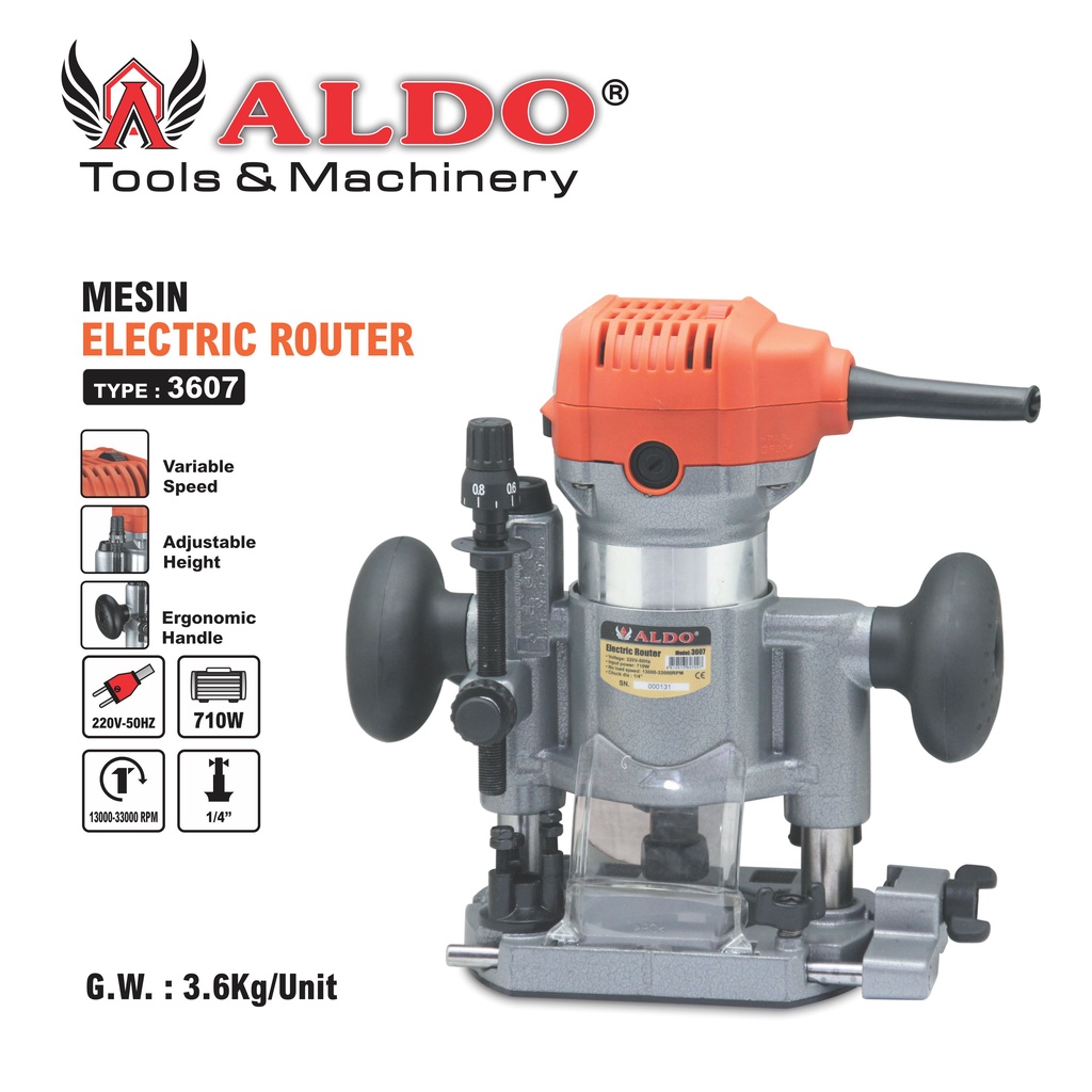 MESIN PROFIL KAYU / MESIN ELECTRIC ROUTER TYPE 3607 ALDO