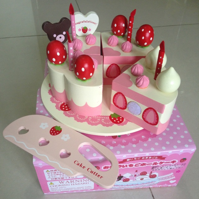 Wooden cake strawberry mainan kayu