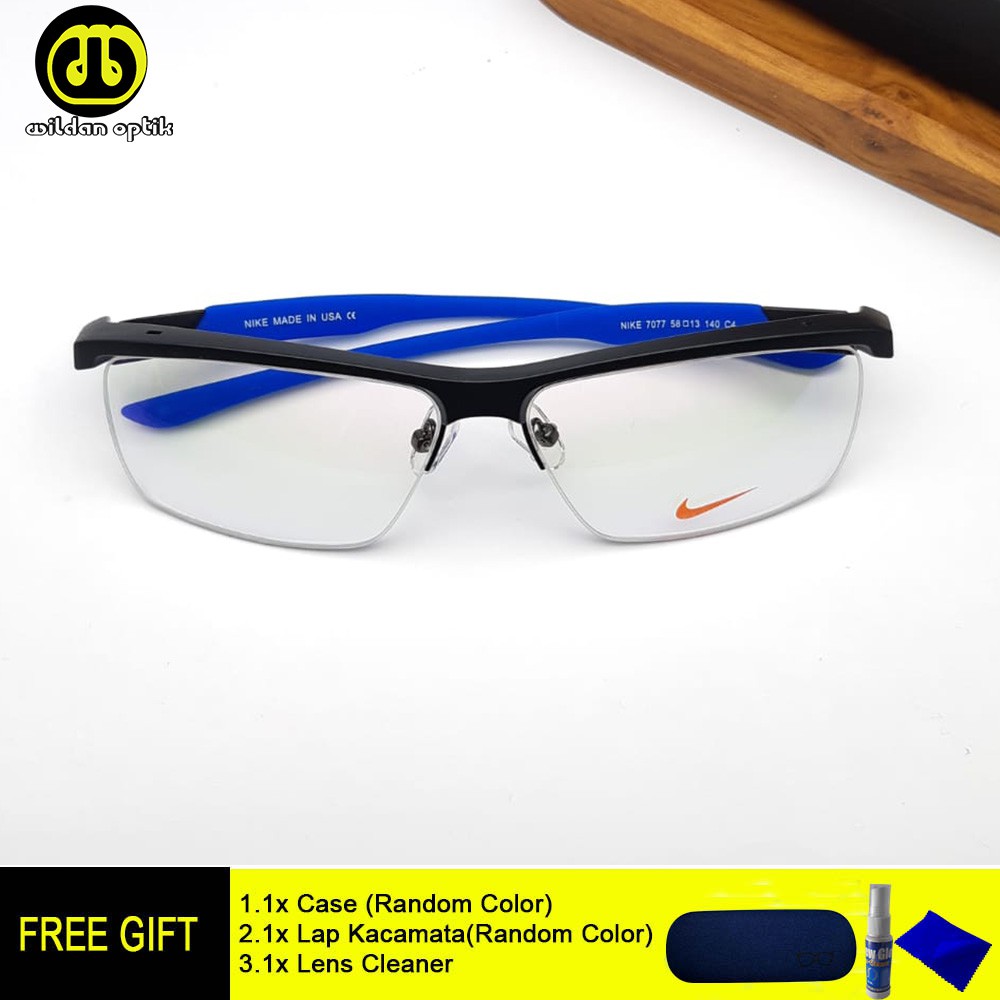 PAKET KACAMATA(FRAME+LENSA) HALF FRAME NIKE 7077 ANTI UV/BLUERAY/PHOTOCHROMIC/BLUECHROMIC TERMURAH