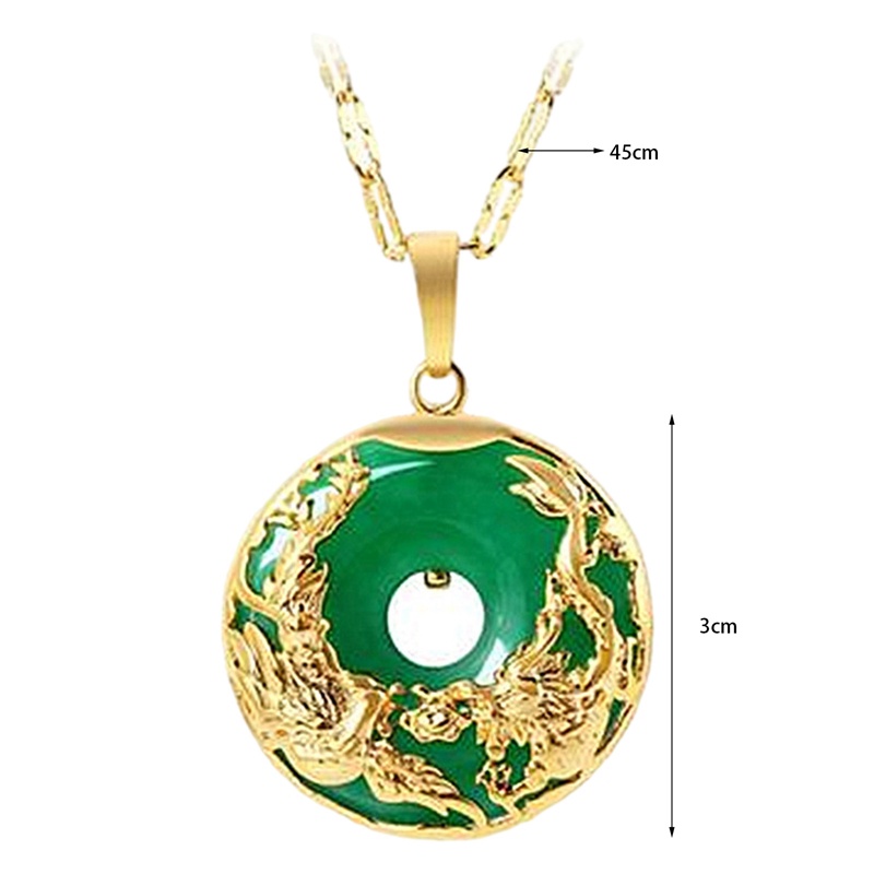 Kalung Rantai Dengan Liontin Batu Giok Motif Nagaphoenixchengxiang Warna Emas Untuk Wanita