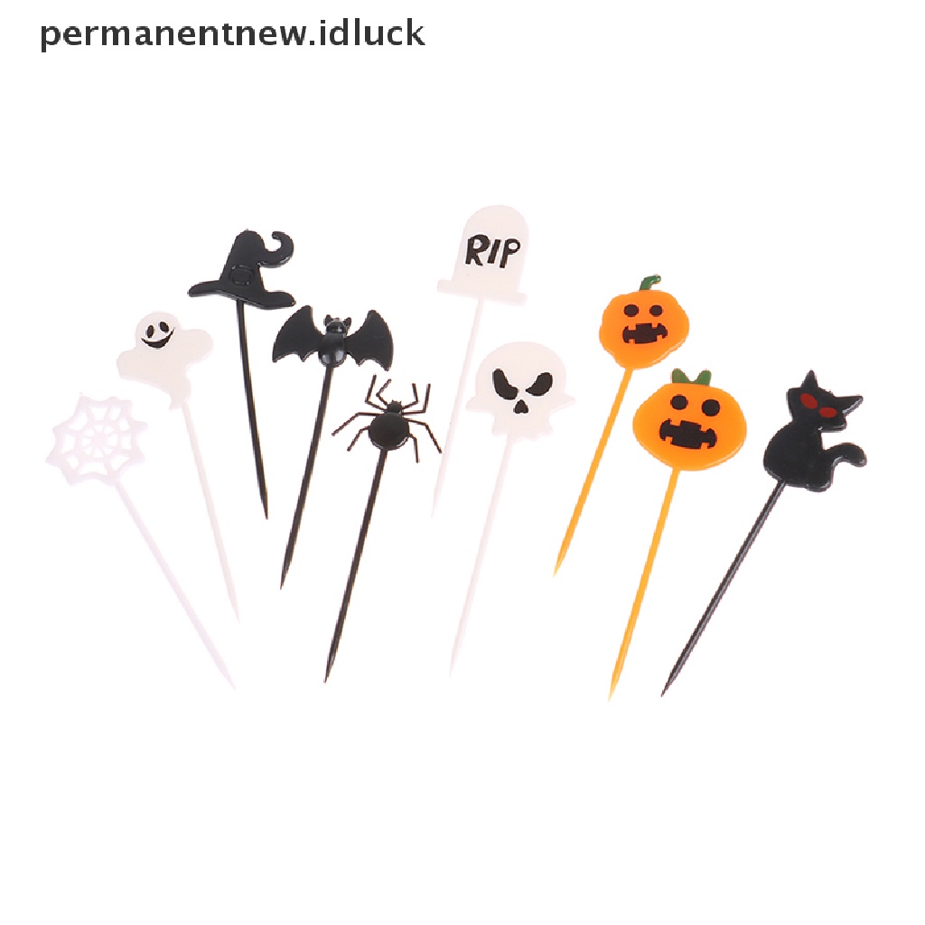 10pcs / set Tusuk Gigi Cupcake Bahan Plastik Untuk Dekorasi Halloween