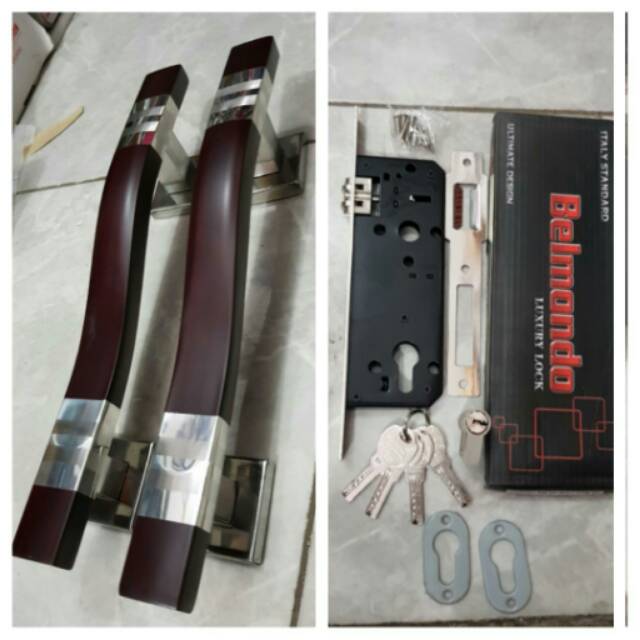 Handle pintu stainless 1set+ kunci pelor