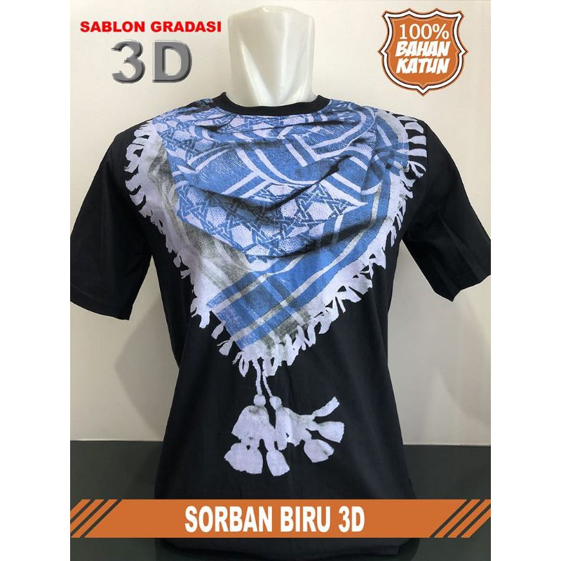 FANSHOP XP Kaos Dakwah Islami Hijrah Tauhid Sorban 3d Palestine-Biru