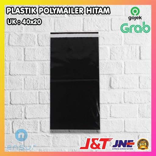 

RB PLASTIK PACKING OLSHOP PE POLYMAILER kantong kemasan amplop plastik 20X40 HITAM GLOSSY mewah