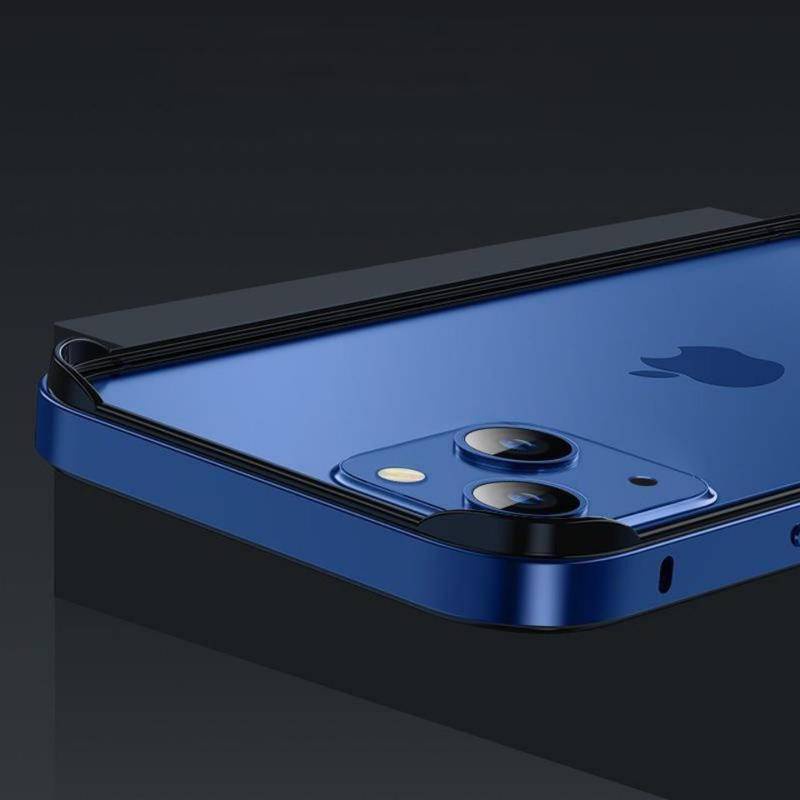 Casing Bumper Case Aluminum Metal + Silikon Warna Biru / Hitam Untuk iPhone 13 / 12 Pro Max / 13 / 12