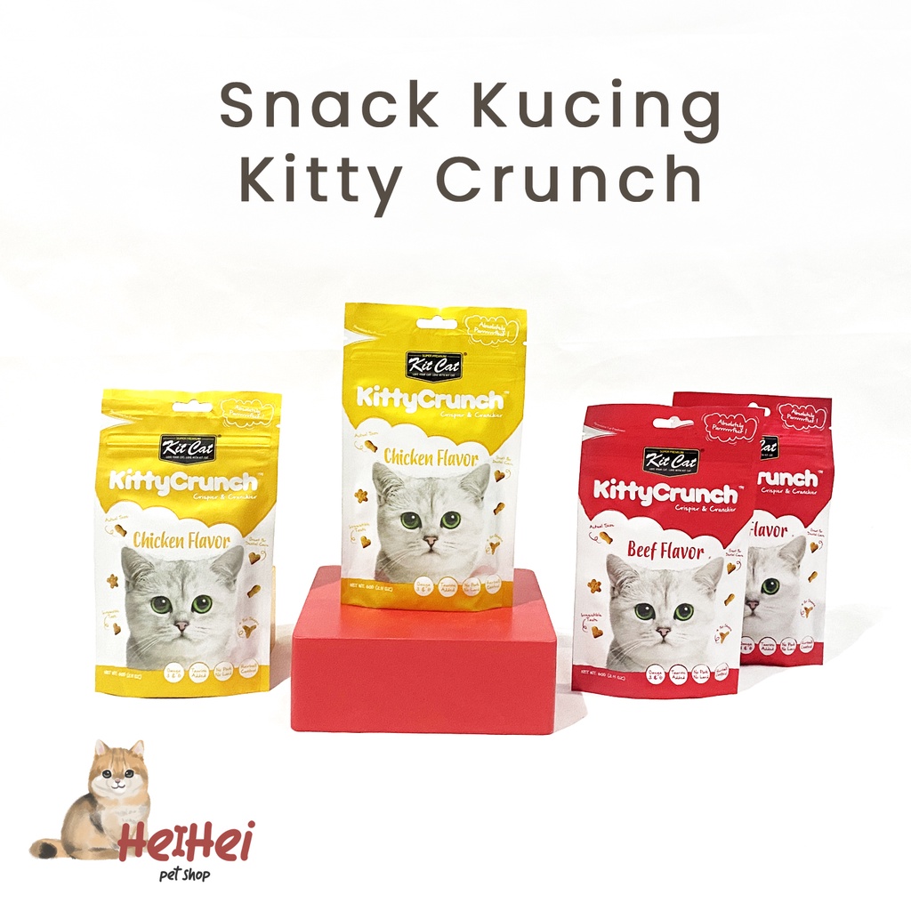 Kit Cat Kitty Crunch 60 gr - Kitcat Cemilan/Snack Kucing Kering Enak