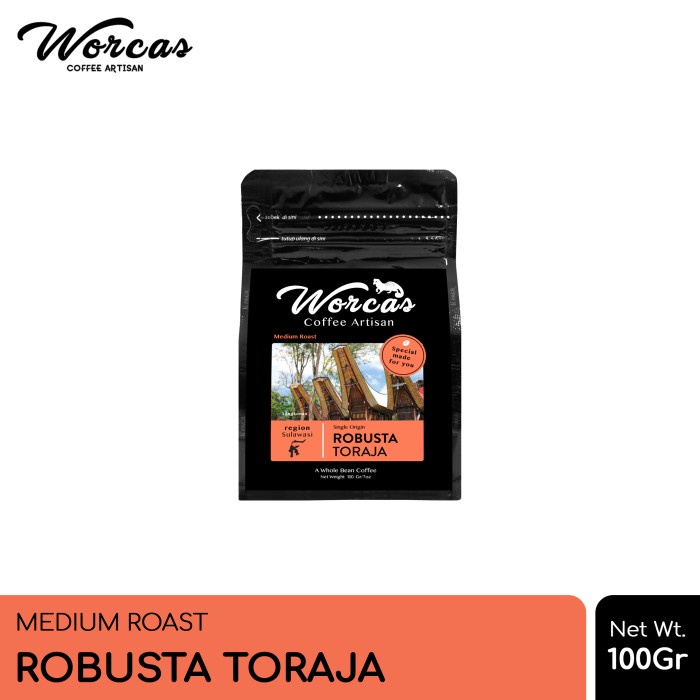 

ge01fgf Worcas Kopi Robusta Toraja 100Gr - Medium Roast - Kopi Biji Ds20X11