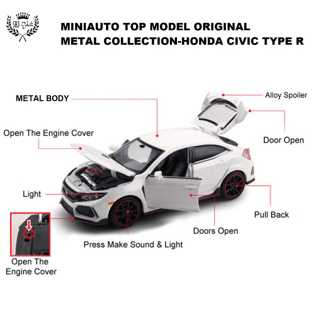 DIECAST Mobil HONDA TYPE-R MINIAUTO Original TOP MODEL METAL COLLECTION Skala 1:32