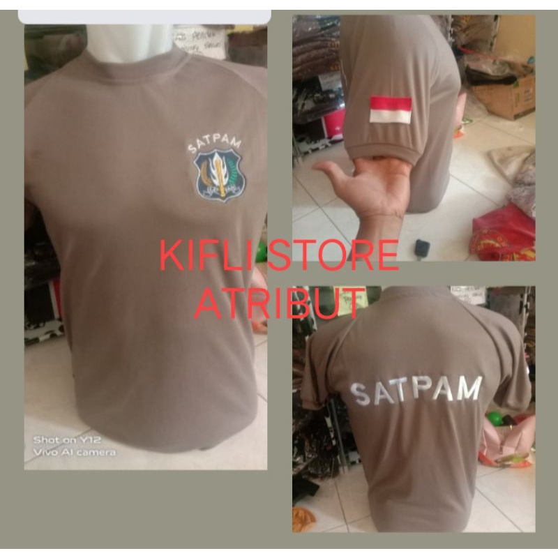 KAOS SATPAM/ SECURITY  TERBARU BORDER , LEHER TINGGI WARNA COKLAT