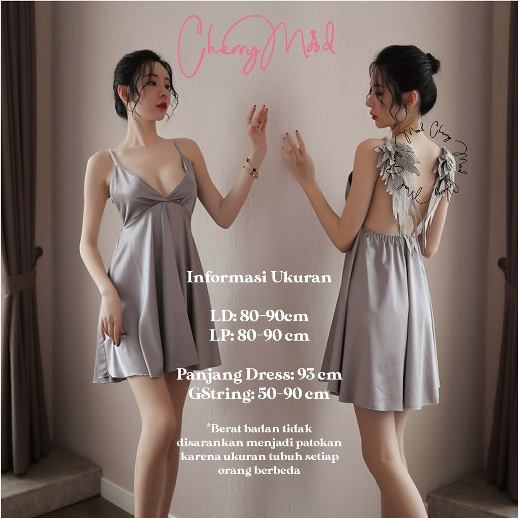GARDENIA Lingerie Satin Dress Sayap All Size Baju Tidur Wanita Premium Terbaru Angel Dress Malam  Baju Dinas Depan Suami Sleepwear G string Termurah Baju Malam Pertama Terbaru Pakaian Dalaman Wanita-1