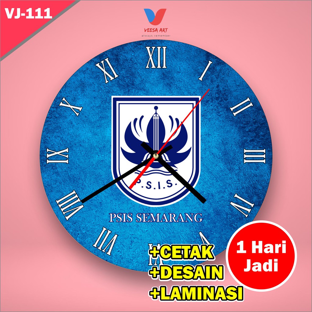 Jam Dinding gantungan kamar tidur pria motif klub sepak bola PSIS Semarang kayu unik biru promo mura