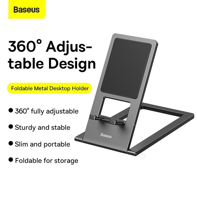 Baseus Original Foldable Metal Phone Holder Tablet Tab Ipad Lipat Dudukan Meja Desktop Aluminium Alloy Ori