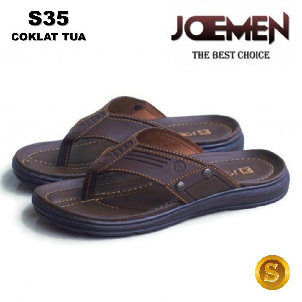Sendal Casual Pria Sandal Kulit Pria Sendal Cowok Kekinian Sendal Laki Laki Dewasa Original S20-COKLAT TUA