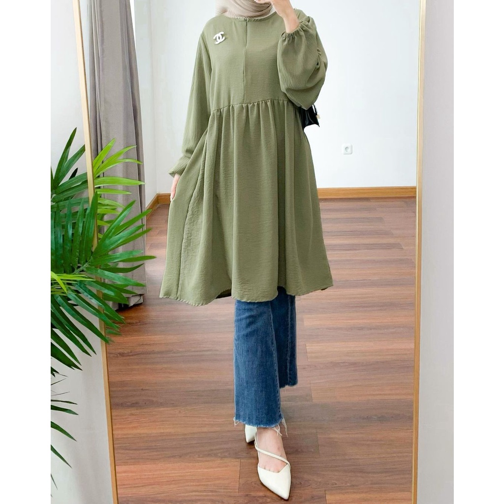 FARA LONG TUNIK CASUAL / ATASAN WANITA BAHAN ADEM CRINKLE / TUNIK TERBARU / ATASAN TUNIK TERMURAH / TUNIK POLOS