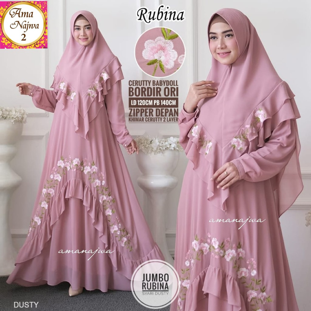 RUBINA JUMBO Gamis Syari Bordir Khimar Ceruty 2 Layer by AMA NAJWA
