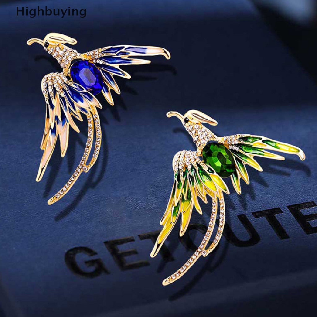 Hbid Bros Pin Enamel Desain Burung Phoenix Terbang Hias Kristal Untuk Wanita