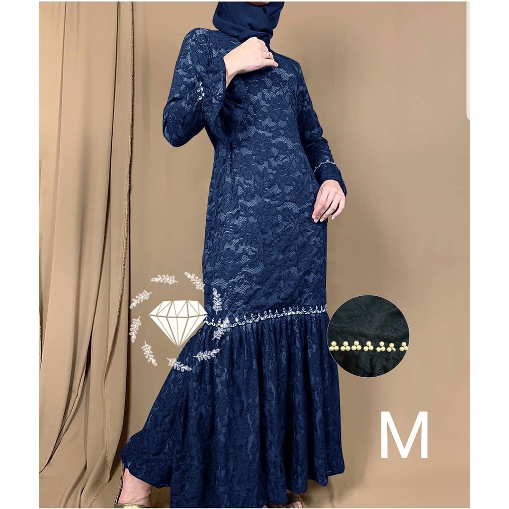 PCS MAXY NURHALIZA DUYUNG MUTIARA BRUKAT FASHION PAKAIAN WANITA DRESS GAMIS MAXI 5 UKURAN M L XL XXL 3XL MS ADA VIDEO REVIEW ASLI PRODUK-Navy M