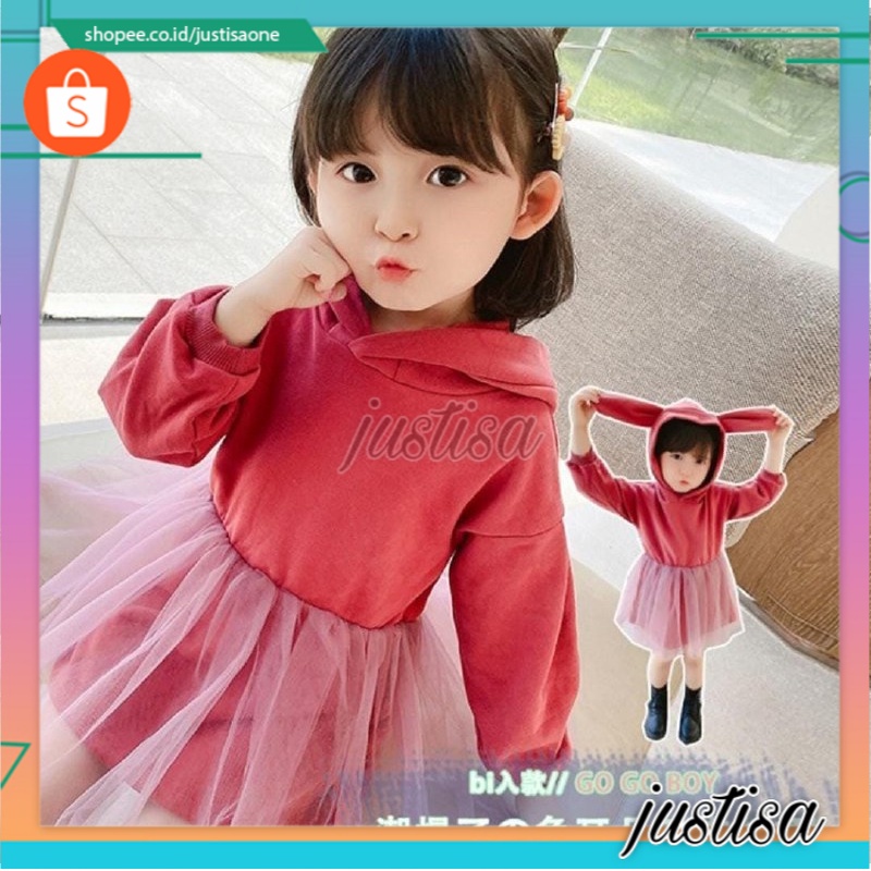 Promo !! Dress anak cewek - dress tutu hodie bunny cute import ukuran 1tahun-3tahun (WARNA : pink, hitam)