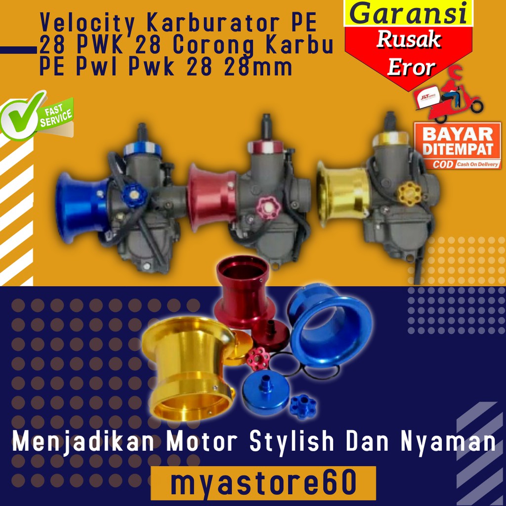 Velocity Corong Karburator PE 28 PWK 28 Corong Karbu PE Pwl Pwk 28 28mm Aksesoris Sparepart Motor