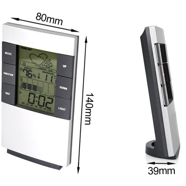 Weather Station Humidity Temperature Alarm Desk Clock / Jam Alarm - 3210 - Silver