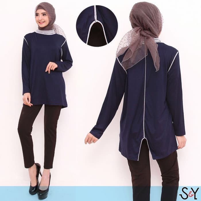 Atasan Blouse jumbo Big Virginia spandek Rayon fit to XL - Navy murah