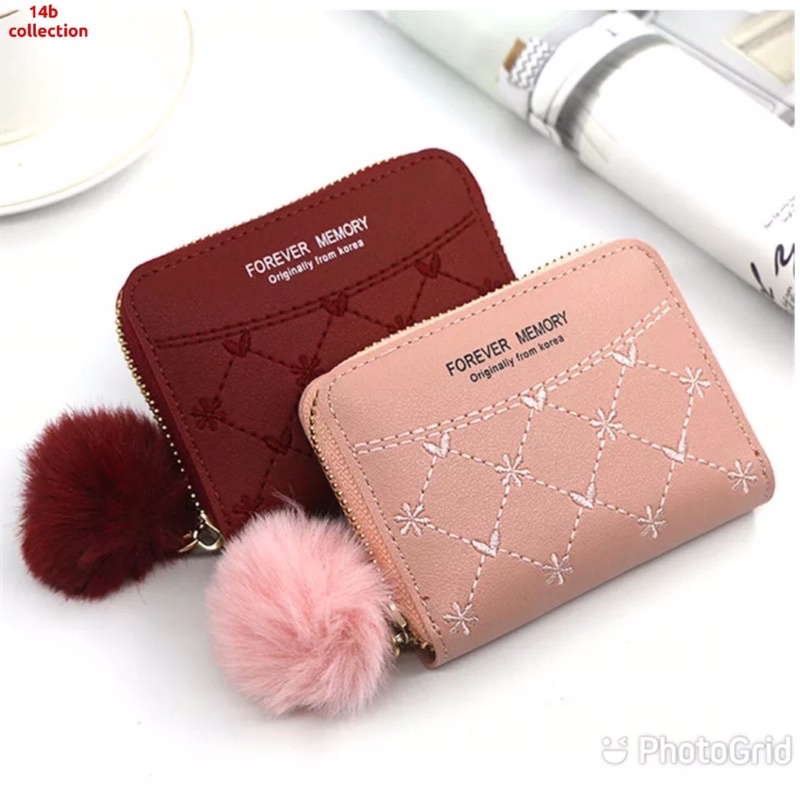 Dompet kecil pompom dompet mini pompom dompet korea mini Forever Memory dompet bordir bunga love