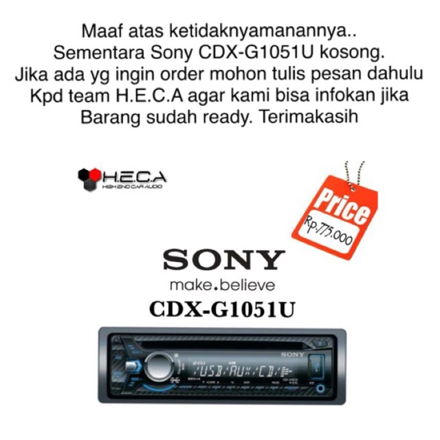 Head Unit / Audio / Tape Single Din SONY CDX-G1051U [ORIGINAL]