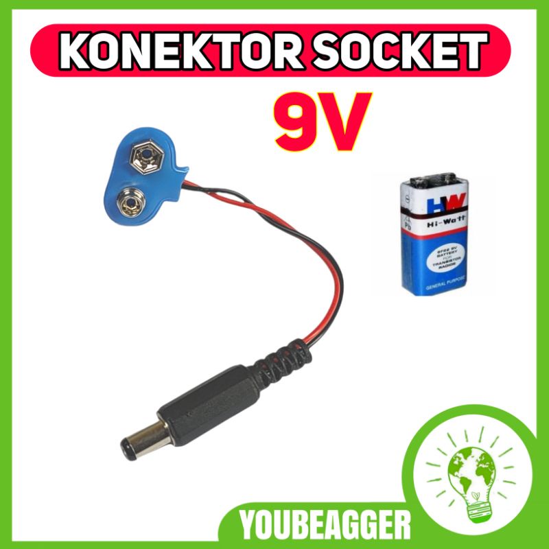 Socket baterai 9V ke plug power DC