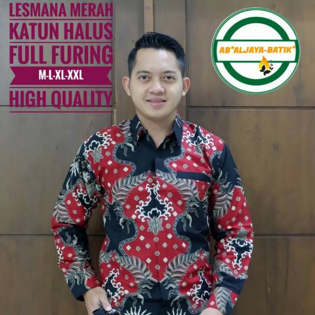 KEMEJA BATIK PRIA LESMANA MERAH ALJAYA BATIK