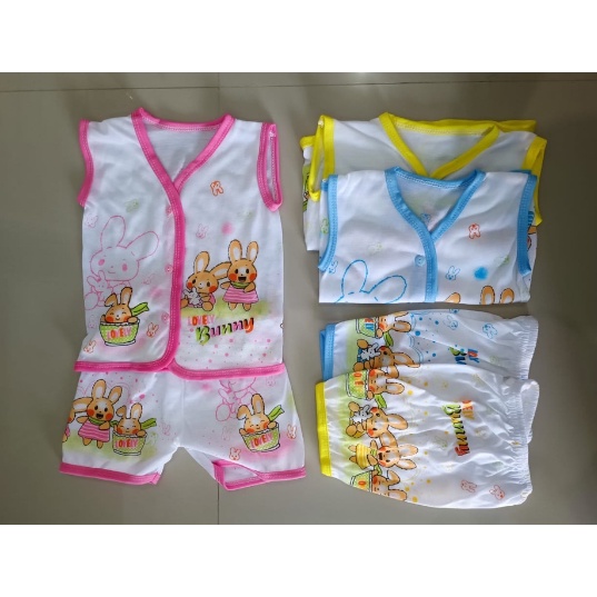 1 Lusin SETELAN BAJU YUKENSI CELANA PENDEK BAYI MOTIF SABLON SIZE 0-6 BULAN Setelan Kutung Bintik Boneka Tempel Polkadot Putih Pola Buntung