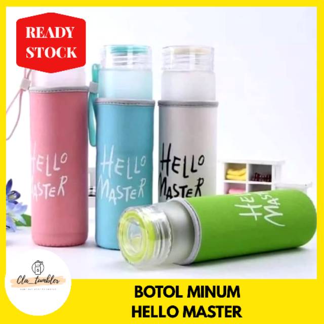 Botol Minum Hello Master / Tempat Air Minum Kaca / Botol Unik Cantik Lucu Kekinian / Botol Kulkas