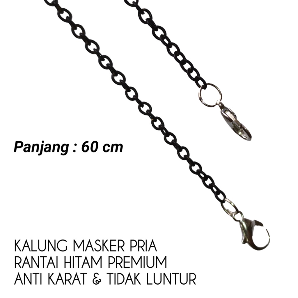 Kalung Masker Pria Titanium Rantai Hitam Anti Karat