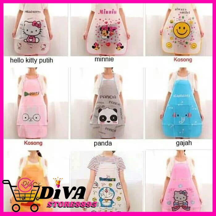 CELEMEK MASAK DAPUR | APRON KARAKTER PLASTIK WATERPROOF LUCU CANTIK celemek karakter