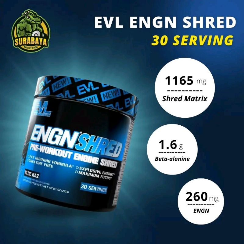 EVL ENGN SHRED 30 Servings Pre Workout + Fat Burner Formula Suplemen Fitness PWO Pre-Workout PreWorkout Gym Diet Energy Power Stamina Pump Focus