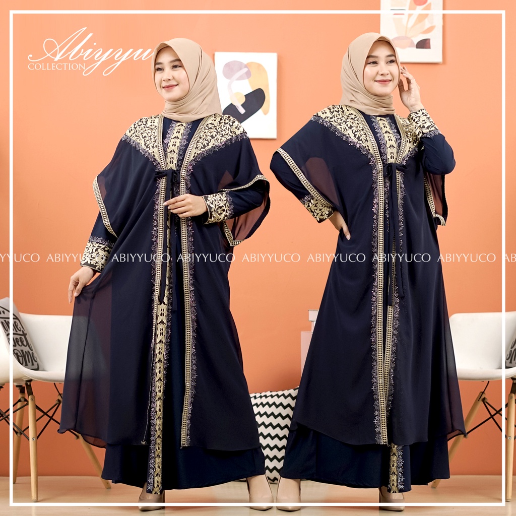 Abiyyuco TA8016|Abaya Turkey Hitam dan Warna /Abaya Jumbo / Ready size S (LD88 cm), M, L, XL, XXL, XXXL, XXXXL (LD 130) . Bahan Jersey mix Ceruty dengan Bordir Renda dan Mote Swarovski. Ready warna hitam, maroon, hijau botol, navy, coklat, dan biru toska